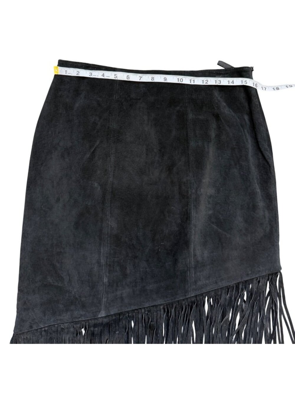 Lew Magram Womens Size 12 Black Suede Fringe Skirt Asymmetrical Vintage Western - Picture 4 of 8